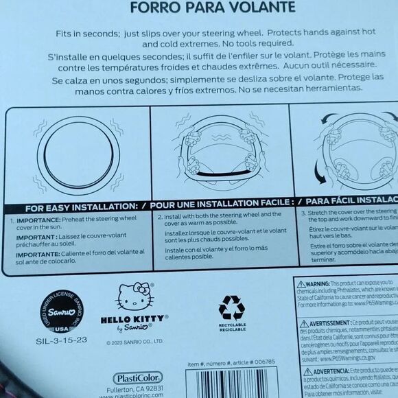 Hello Kitty Black Hot Pink Faux Leather Steering Wheel Cover NWT - Picture 10 of 10